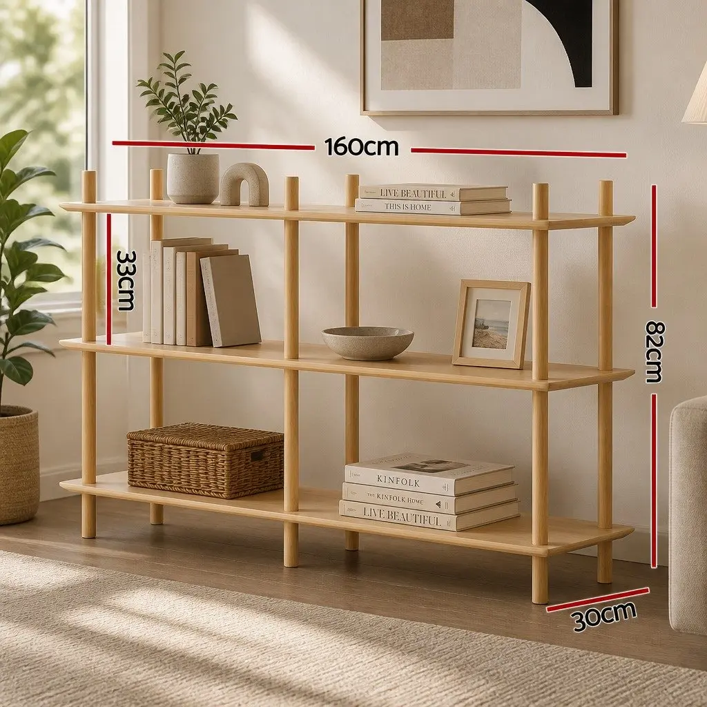 3-Tier Bookshelf Display Stand Storage Rack Wooden Shelves Living Room 160cm H x 30cm W x 82cm D