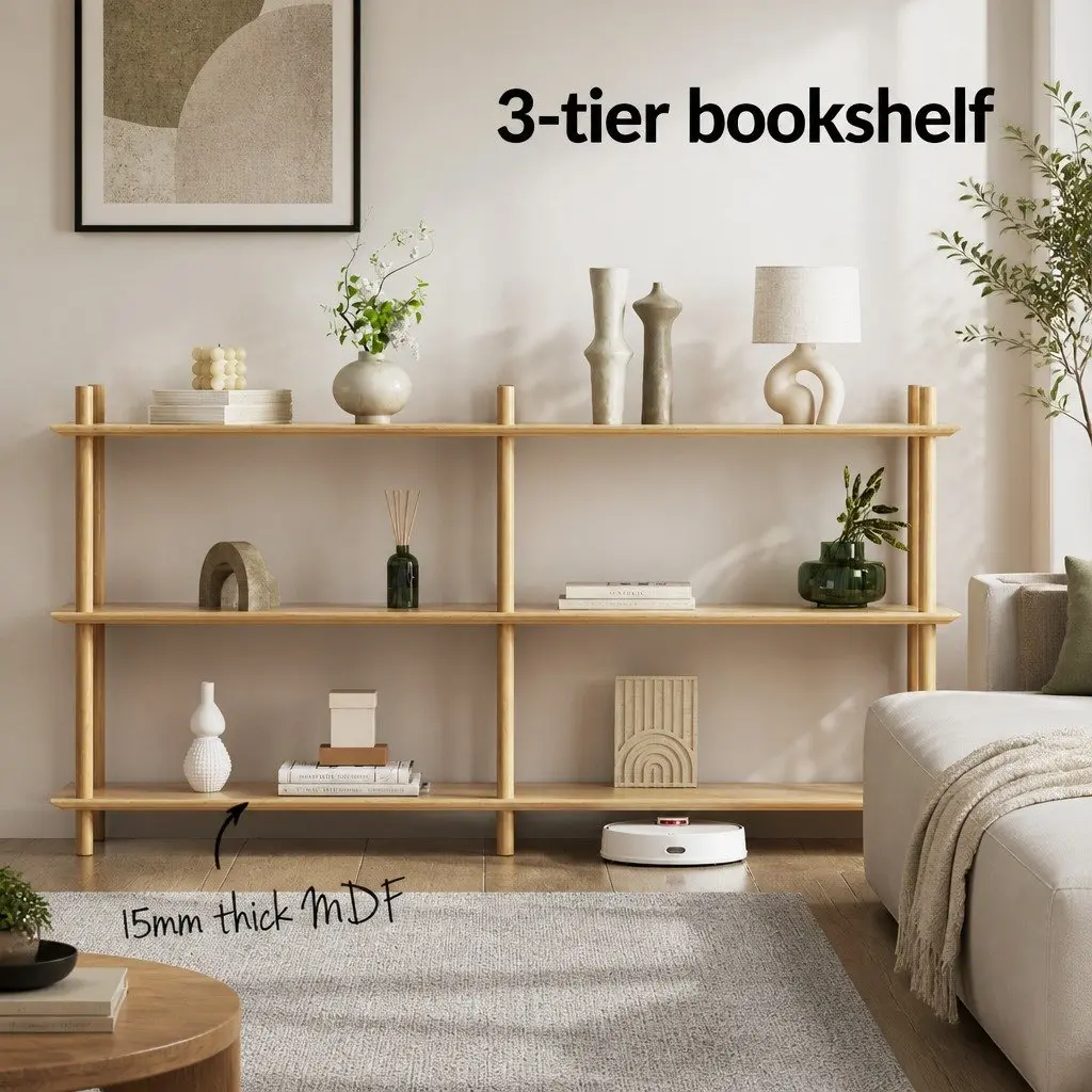 3-Tier Bookshelf Display Stand Storage Rack Wooden Shelves Living Room 160cm H x 30cm W x 82cm D
