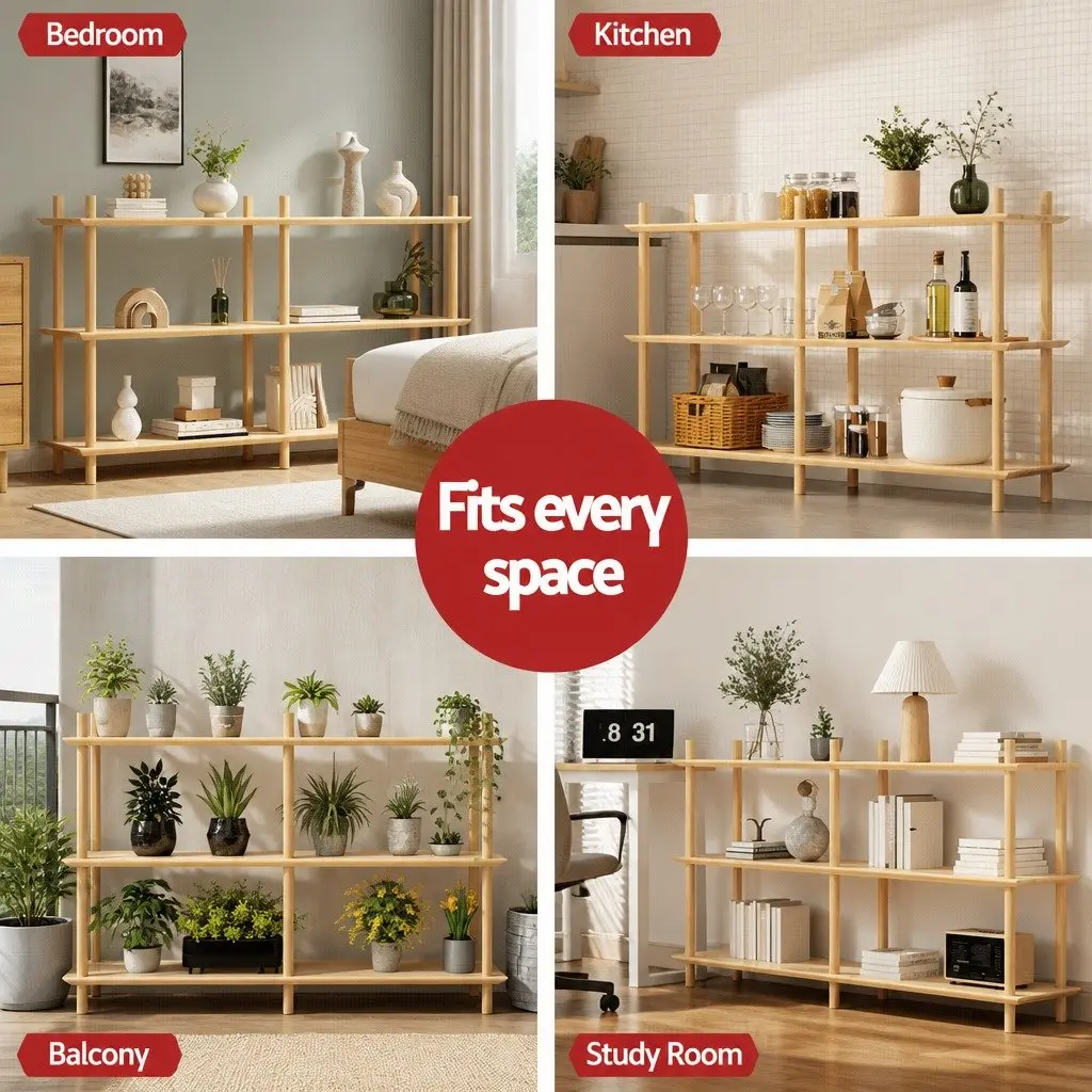 3-Tier Bookshelf Display Stand Storage Rack Wooden Shelves Living Room 160cm H x 30cm W x 82cm D