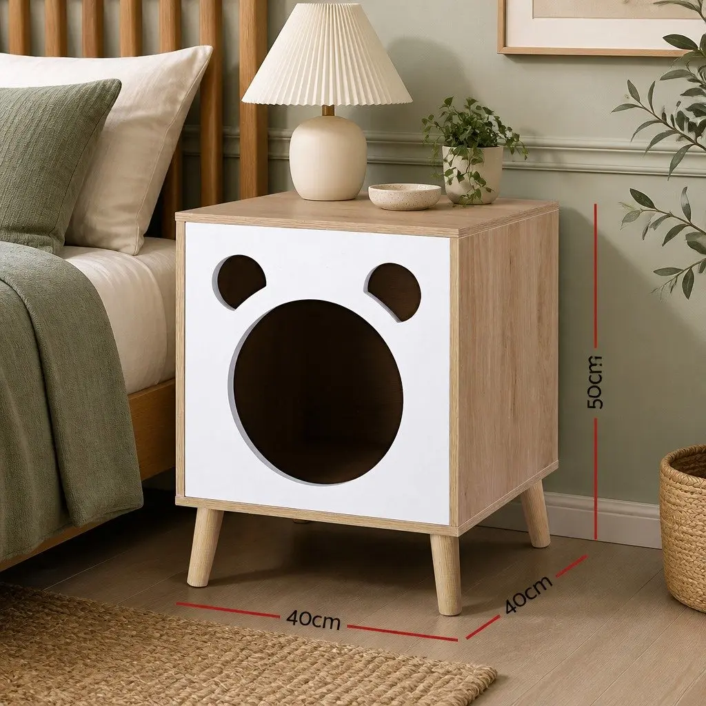 2-in-1 Bedside Table Cat Nest with Solid Wood