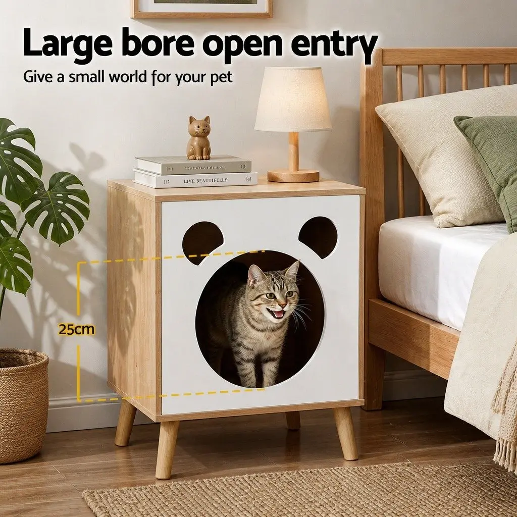 2-in-1 Bedside Table Cat Nest with Solid Wood