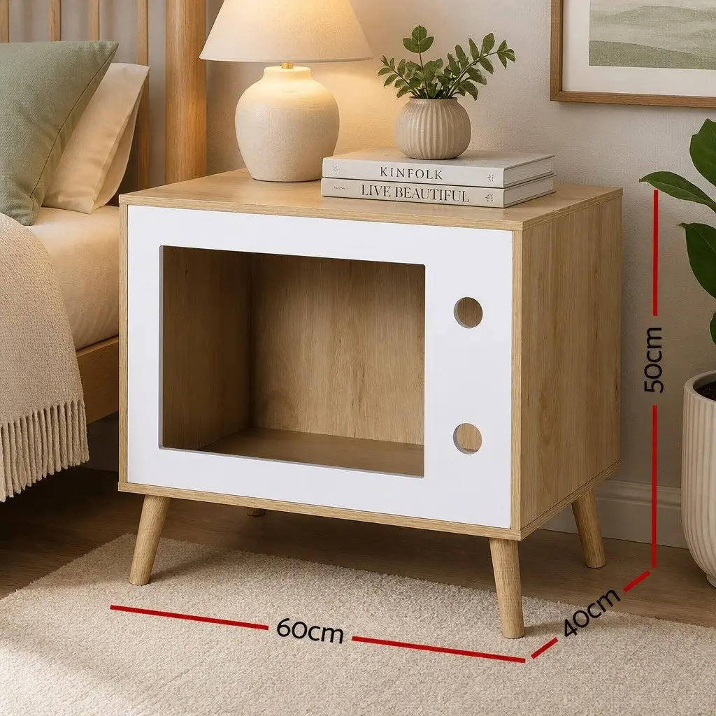 Bedside Table with Cat Nest for Bedroom 60cm Pine Wood MDF Modern Furniture