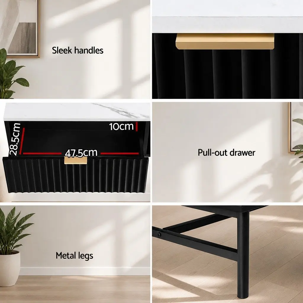 Coffee Table with Drawer Storage Shelf Open Compartments Black White Living Room