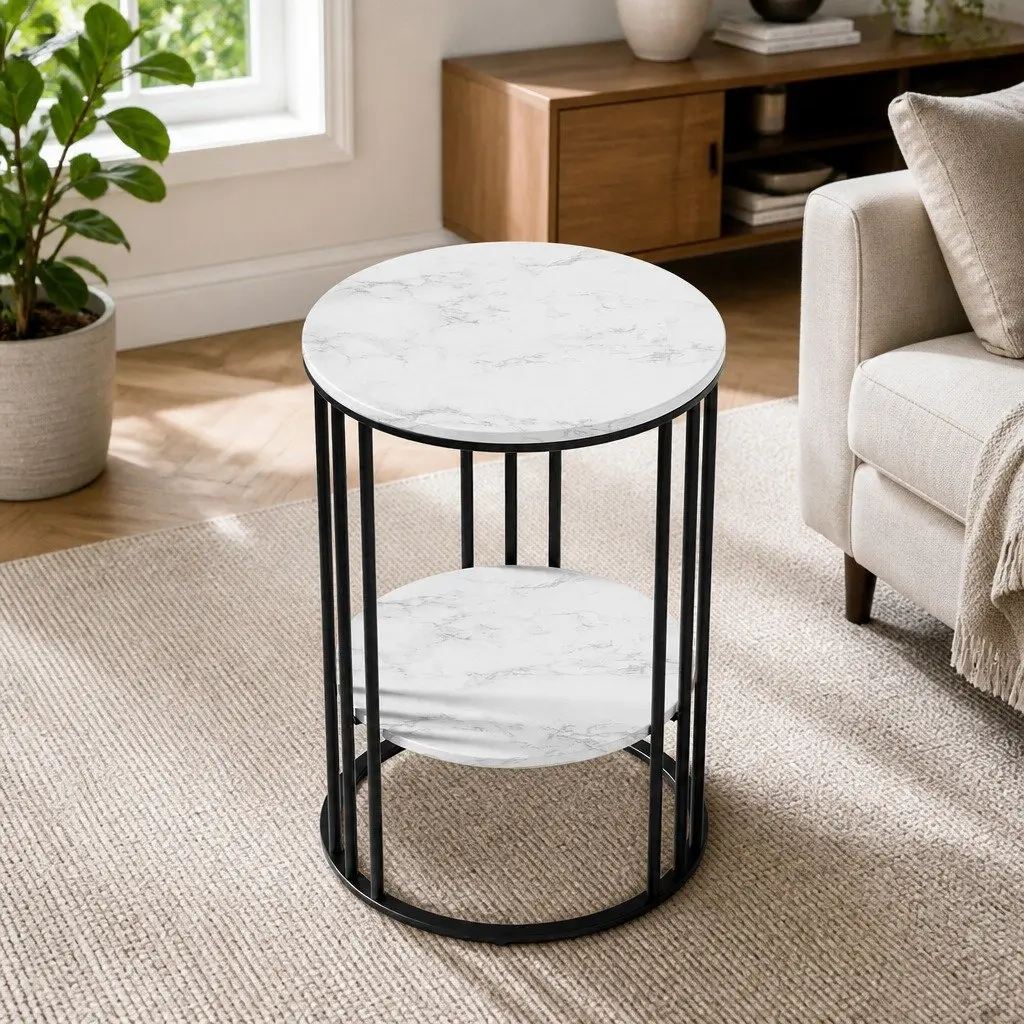 Beige Round Coffee Table with Storage