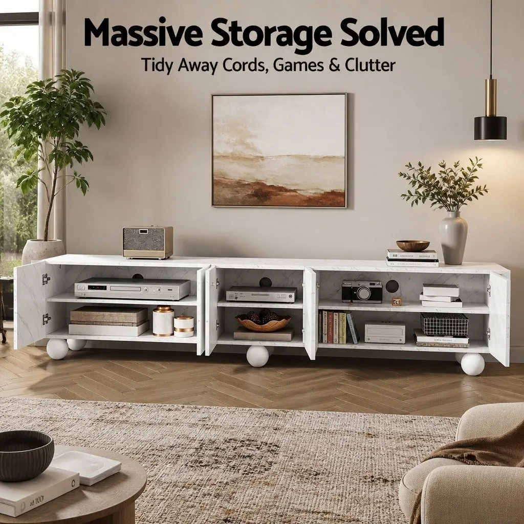 White TV Unit Entertainment Storage Cabinet 200cm Modern Living Room Furniture