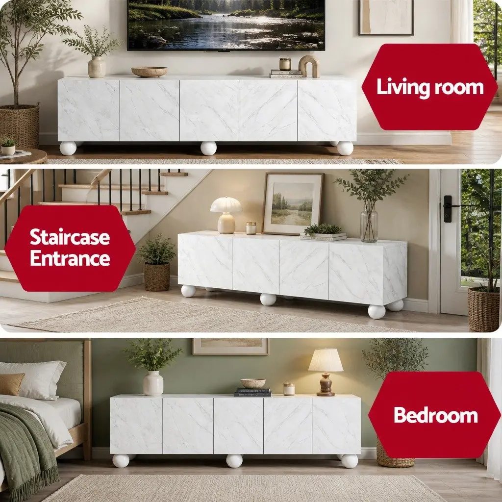 White TV Unit Entertainment Storage Cabinet 200cm Modern Living Room Furniture