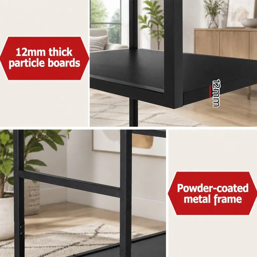 5-Tier Black Display Shelf Industrial Storage Bookcase Home Organisation Unit