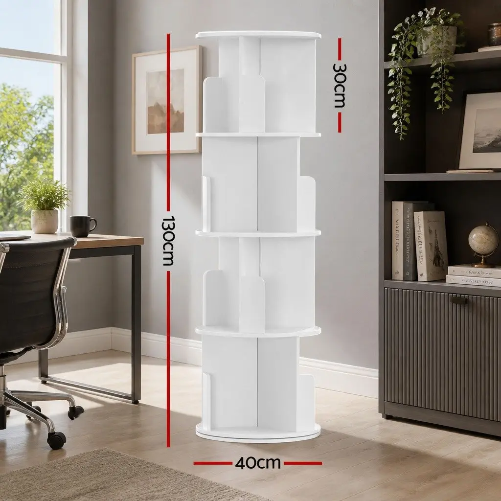 4 Tier Rotating Display Shelf White Storage Bookcase Swivel Stand Living Room