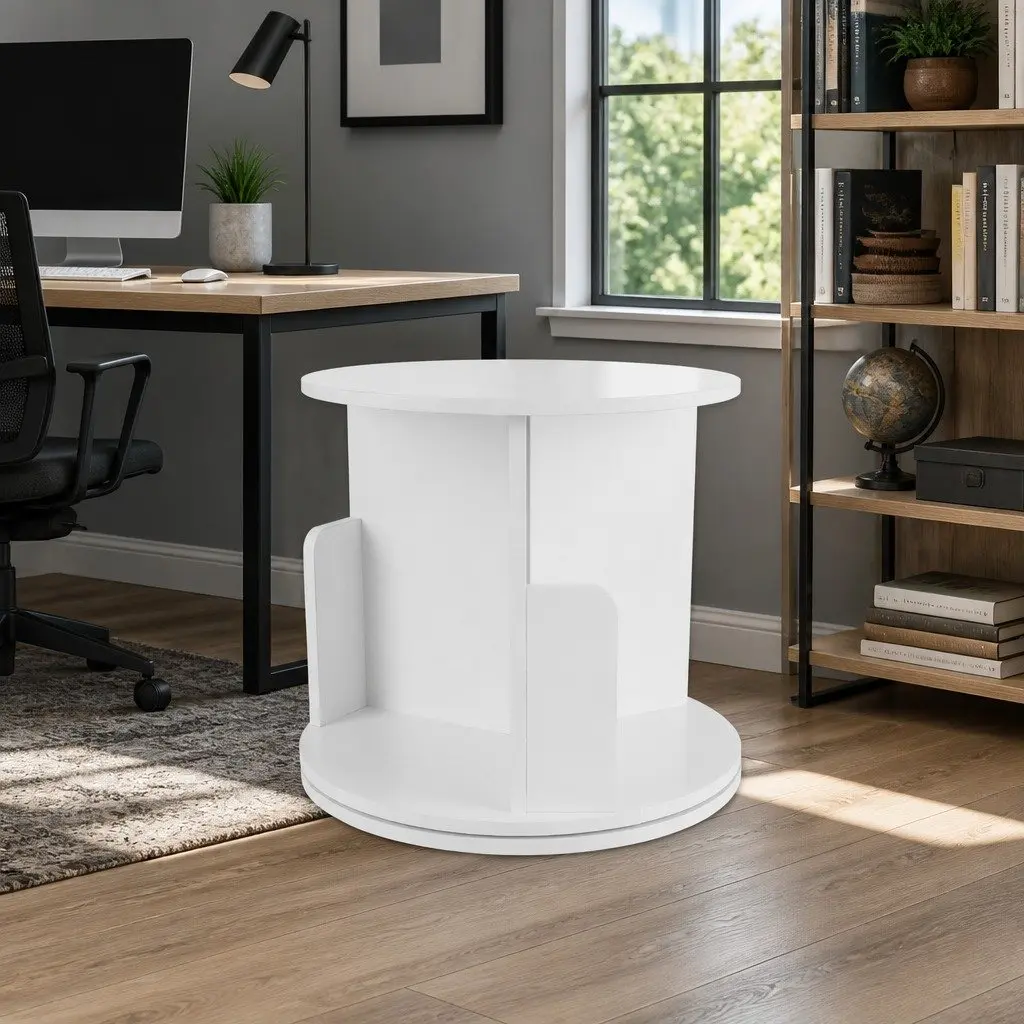 4 Tier Rotating Display Shelf White Storage Bookcase Swivel Stand Living Room