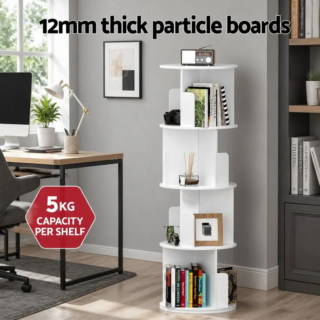 4 Tier Rotating Display Shelf White Storage Bookcase Swivel Stand Living Room