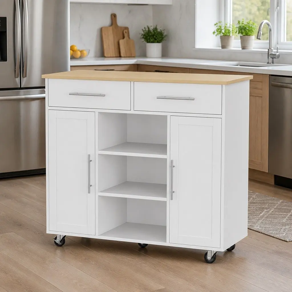 100cm Kitchen Trolley with 2 Drawers and 3 Shelves