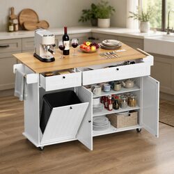 Kitchen Island Rolling Trolley 150cm with Storage Features