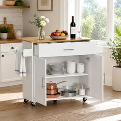 Kitchen Island Trolley: 90cm x 68cm x 90cm, White MDF
