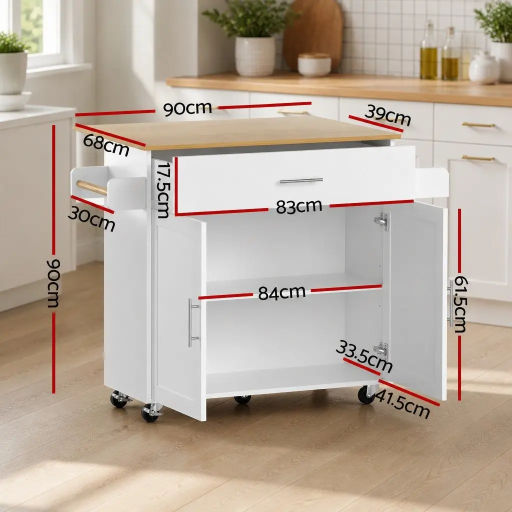 Kitchen Trolley Cart for Dining Room with Foldable Drop Leaf and Storage Cabinet