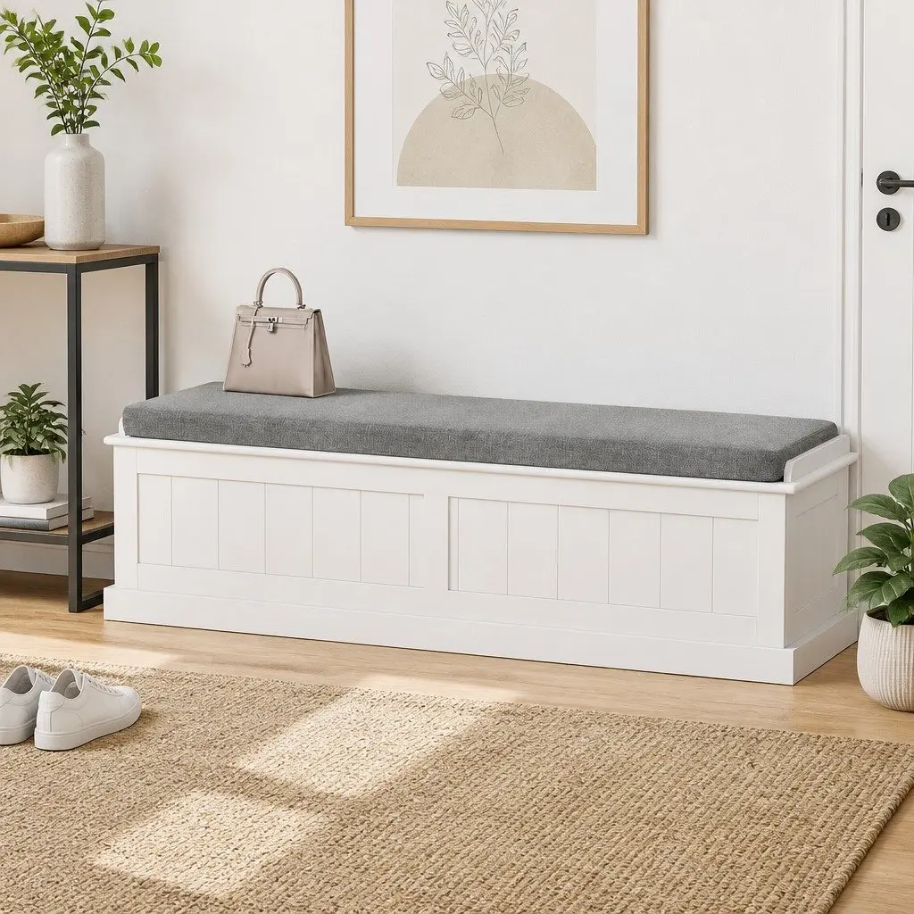 Storage Ottoman Blanket Box 140cm Fluted Design Hinged Lid Seat Footstool