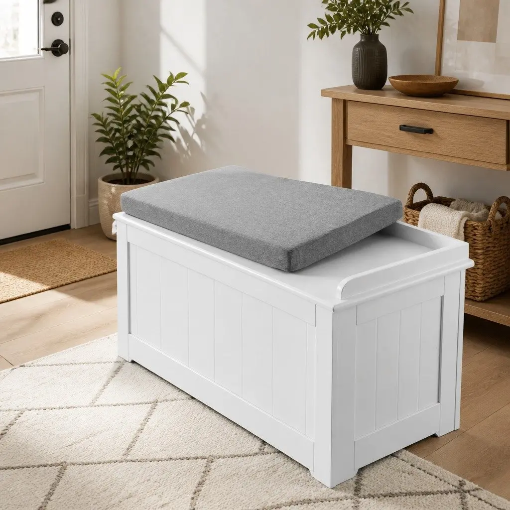 Storage Ottoman Blanket Box 140cm Fluted Design Hinged Lid Seat Footstool