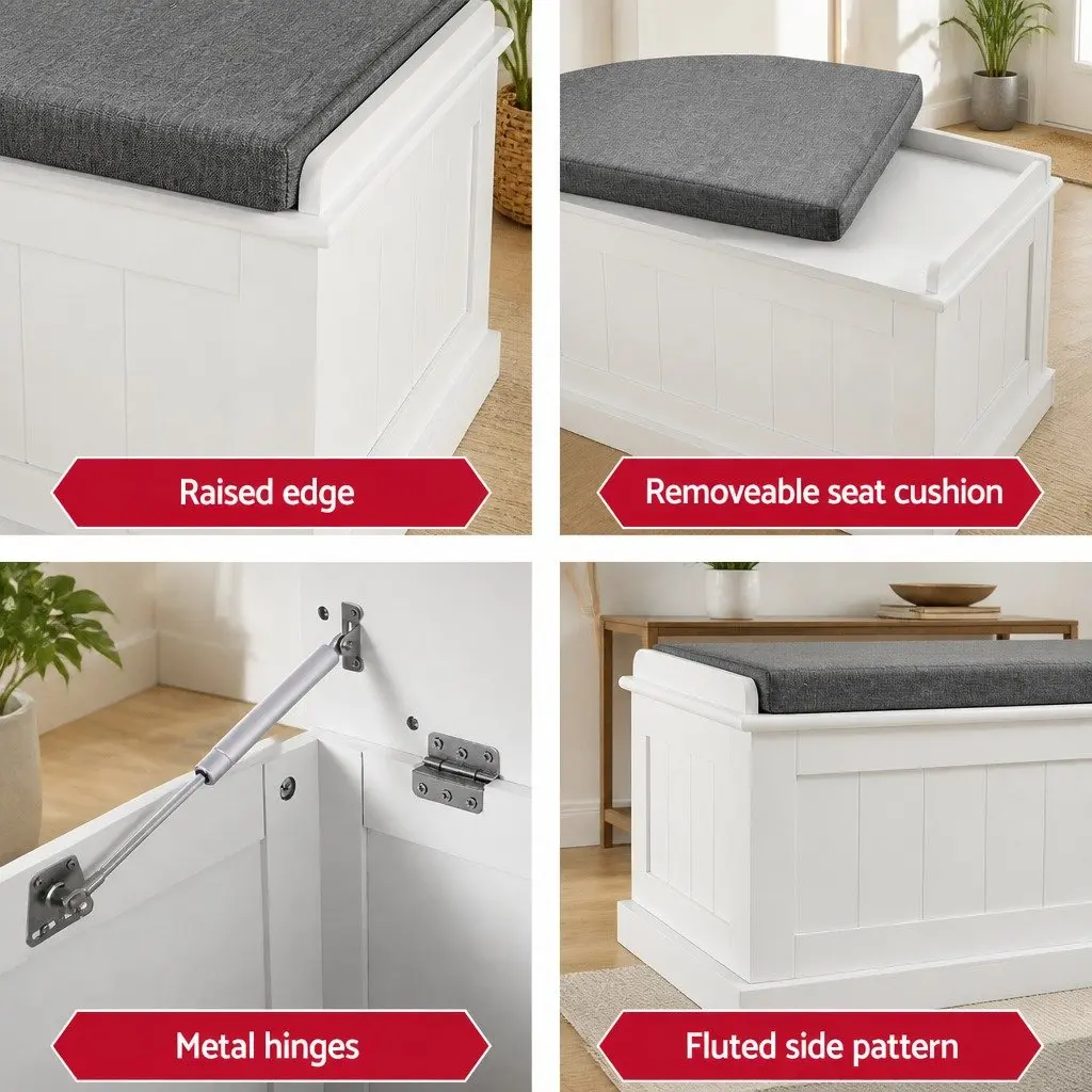 Storage Ottoman Blanket Box 140cm Fluted Design Hinged Lid Seat Footstool