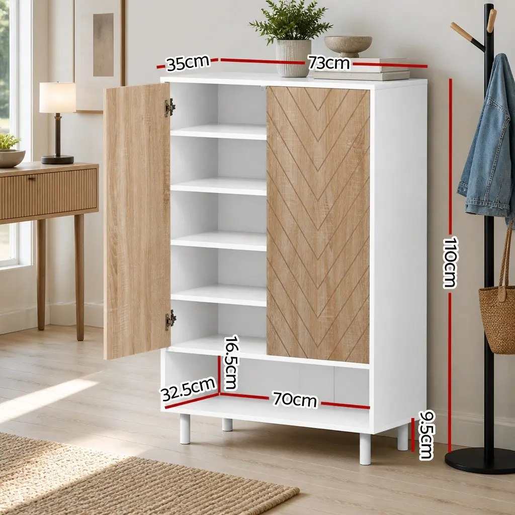 Shoe Rack Cabinet Living Room 6-Tier Storage Organizer White