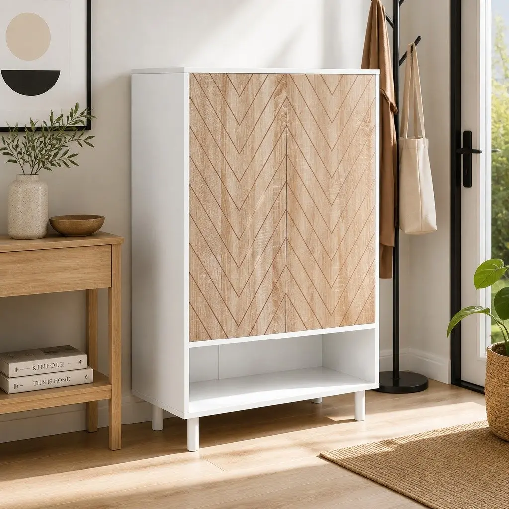 Shoe Rack Cabinet Living Room 6-Tier Storage Organizer White