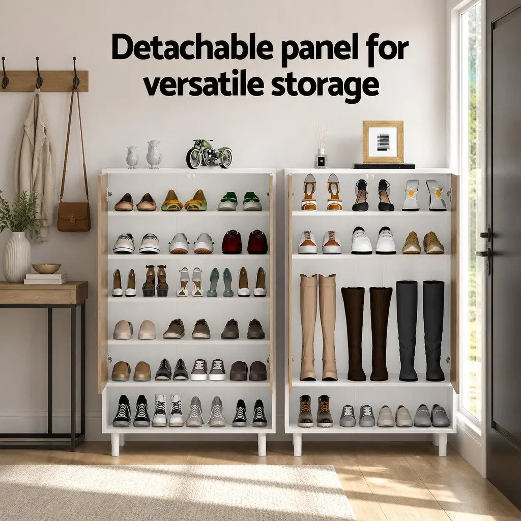 Shoe Rack Cabinet Living Room 6-Tier Storage Organizer White