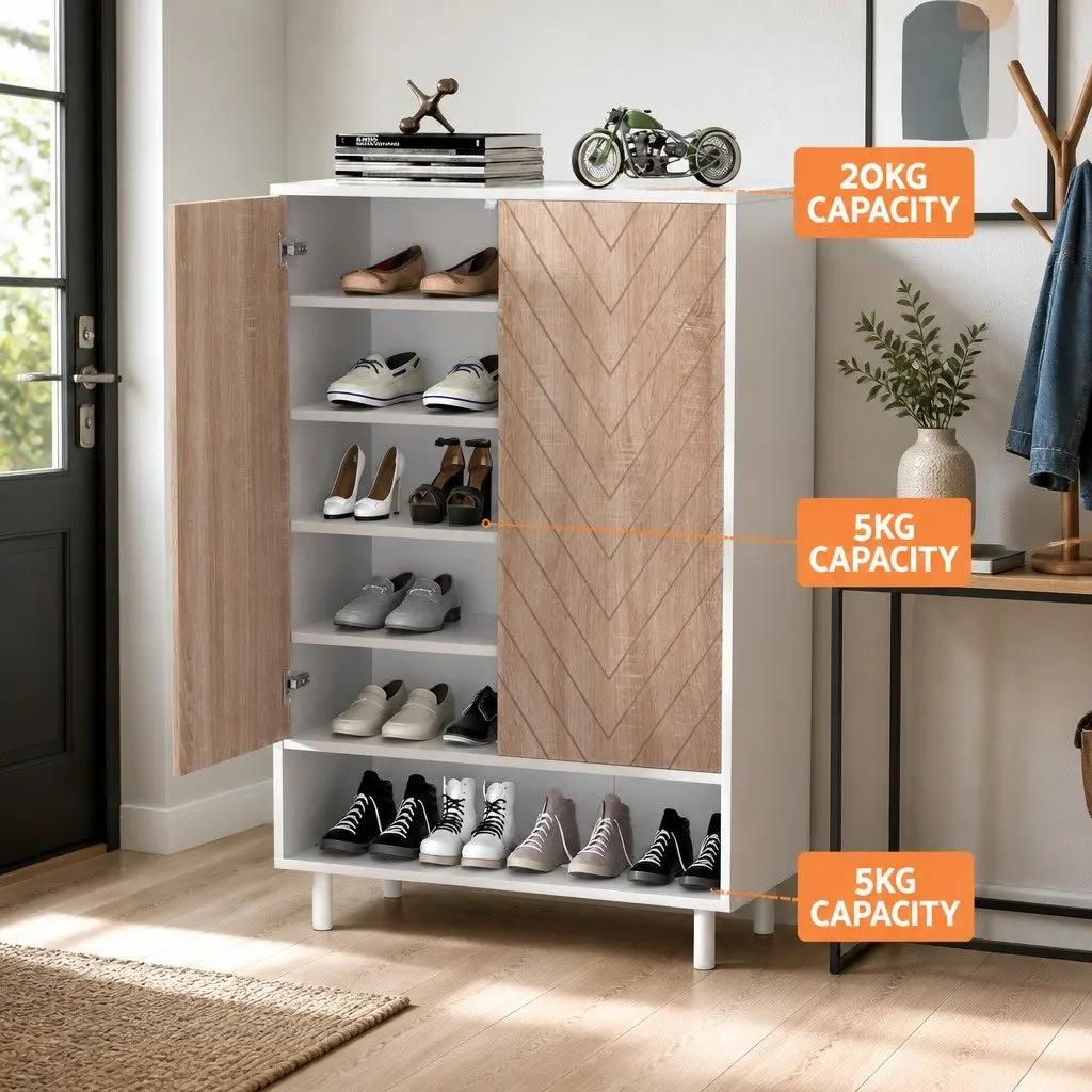 Shoe Rack Cabinet Living Room 6-Tier Storage Organizer White