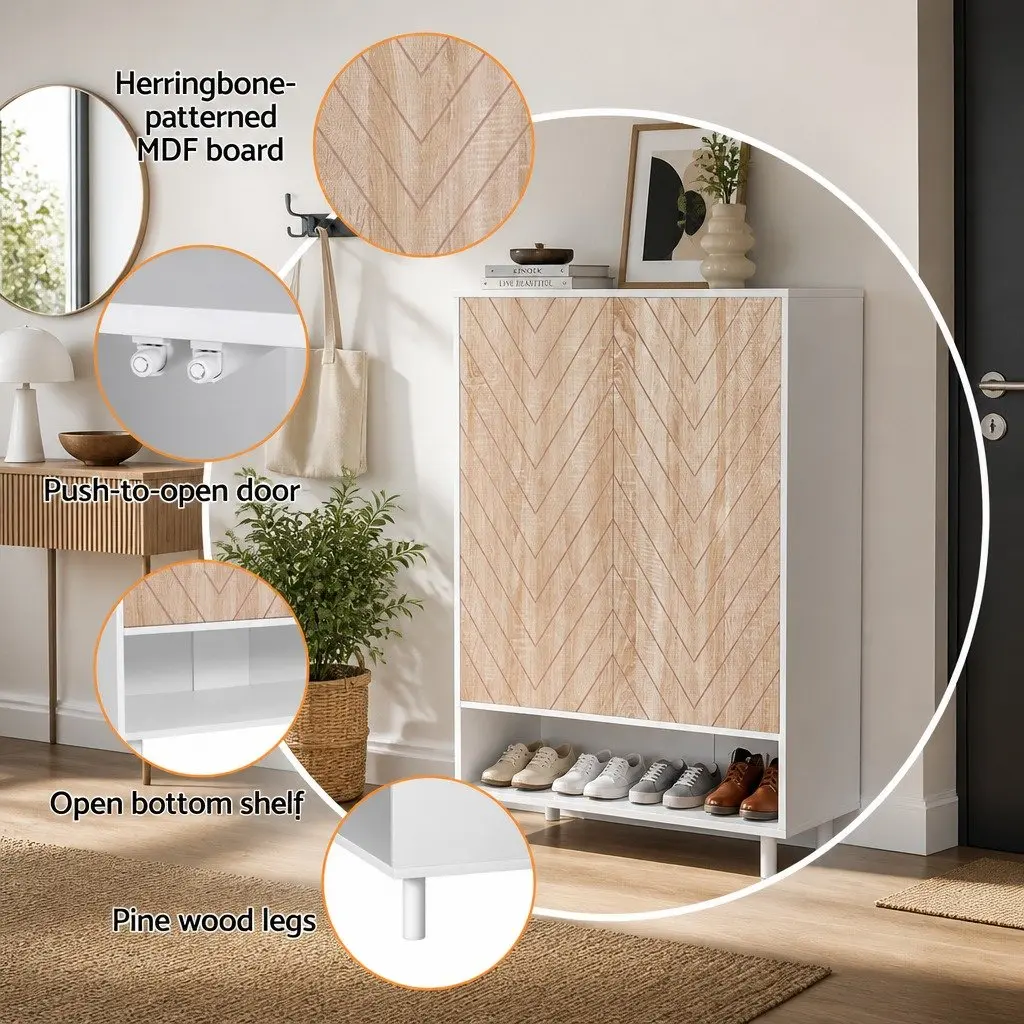 Shoe Rack Cabinet Living Room 6-Tier Storage Organizer White