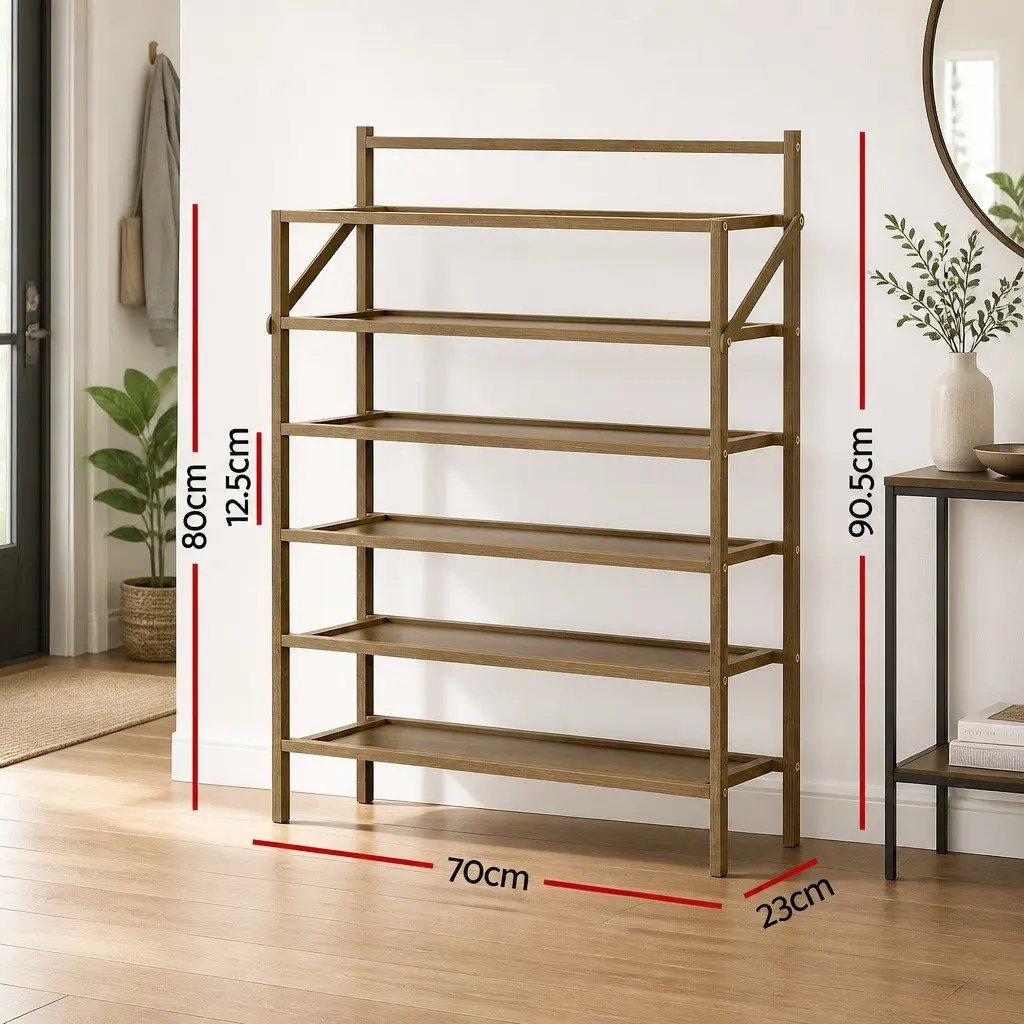 6-Tier Foldable Bamboo Shoe Rack Oak Storage Organizer Living Room 90.5cm Height