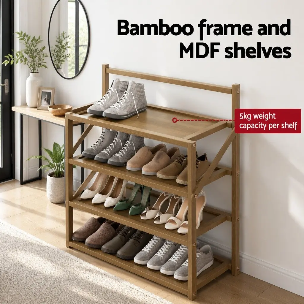 6-Tier Foldable Bamboo Shoe Rack Oak Storage Organizer Living Room 90.5cm Height