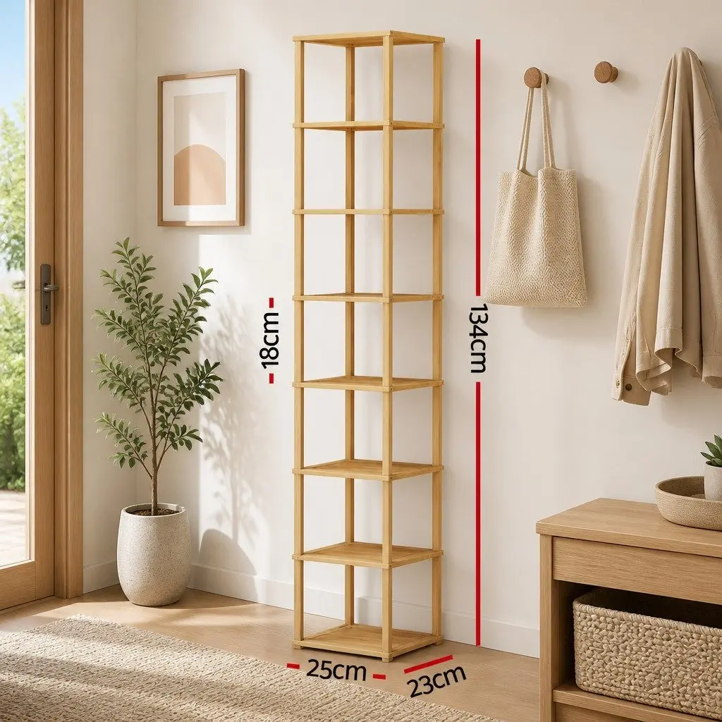 8-Tier Shoe Rack Stackable Storage Organizer for Home Pine Wood Frame