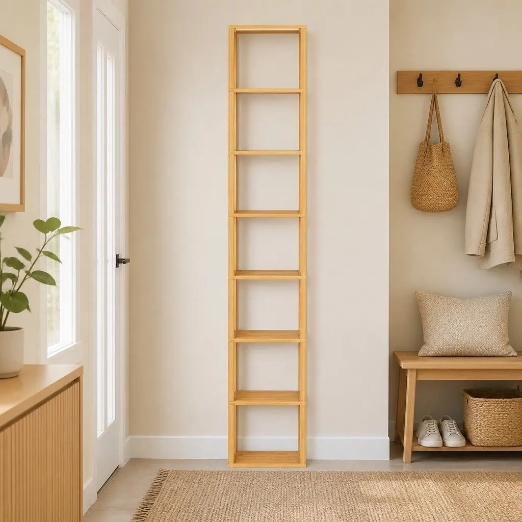 8-Tier Shoe Rack Stackable Storage Organizer for Home Pine Wood Frame