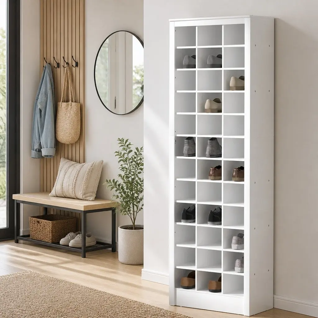 12-Tier Shoe Rack 36 Pairs Storage Cabinet White Organizer Entryway Furniture