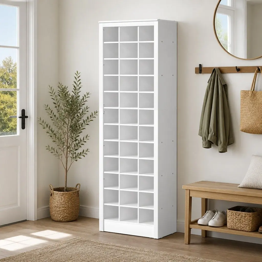12-Tier Shoe Rack 36 Pairs Storage Cabinet White Organizer Entryway Furniture