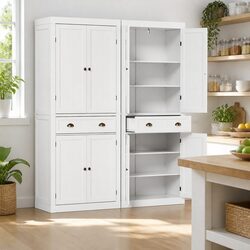 Buffet Sideboard Cabinet 6-Tier Storage Pantry Cupboard Drawer White Set of 2