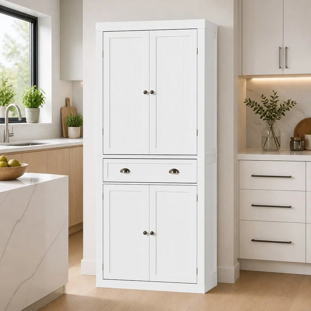 6-Tier White Buffet Sideboard with Two Drawers