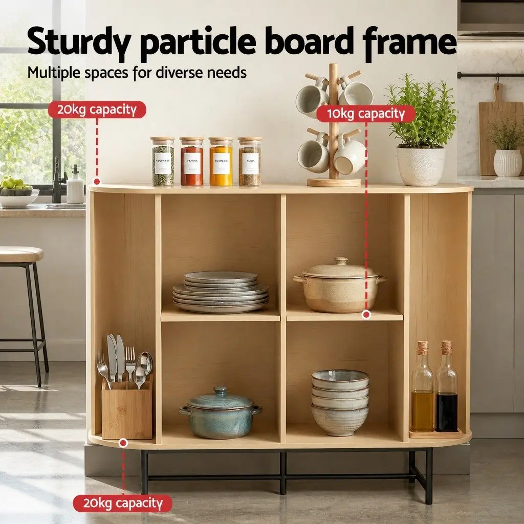 Buffet Sideboard Storage Cabinet 2-Door Sliding Fluted Doors Oak Dining Room