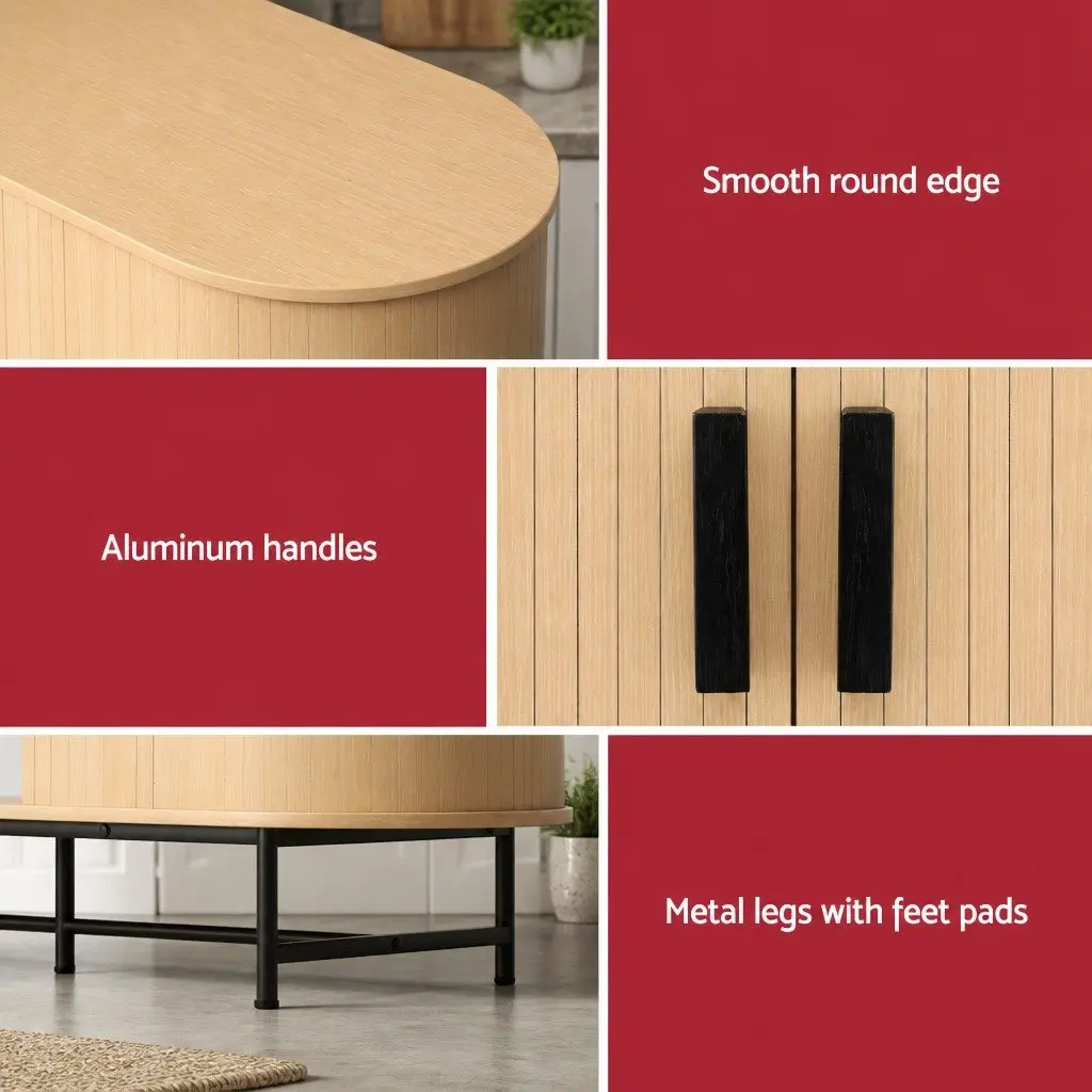 Buffet Sideboard Storage Cabinet 2-Door Sliding Fluted Doors Oak Dining Room