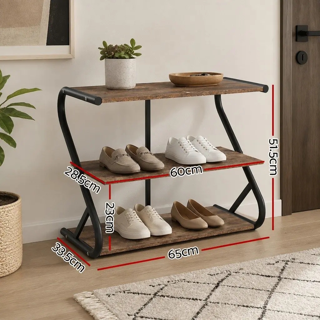 Shoe Rack Cabinet 3 Tier Storage Stand Organizer Walnut Open Shelving Design