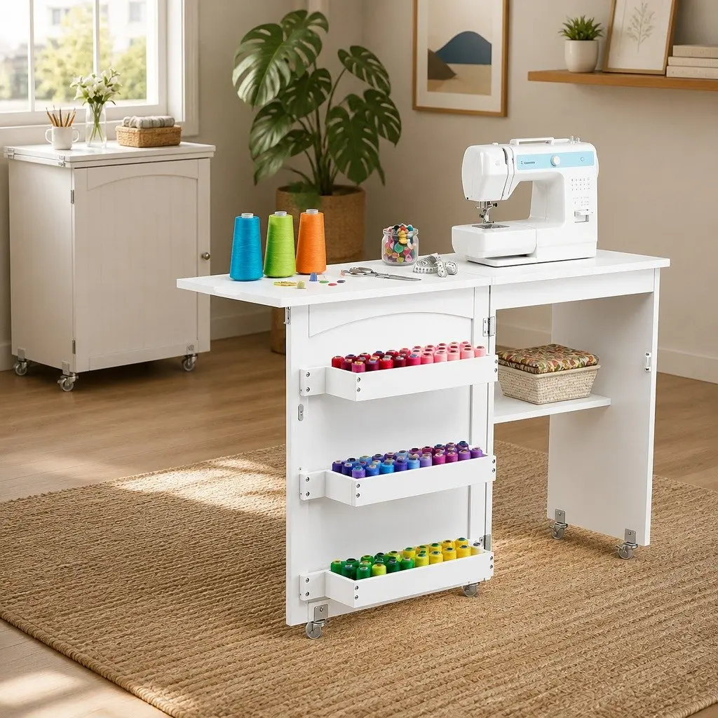Folding Sewing Table with Storage