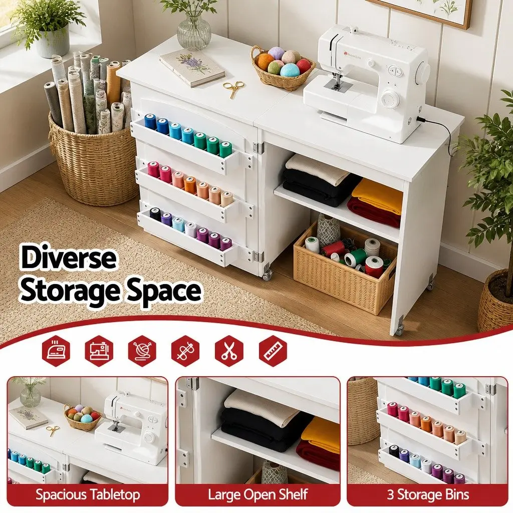 Folding Sewing Table Craft Work Station for Home 118 x 49.5 x 79.5 cm