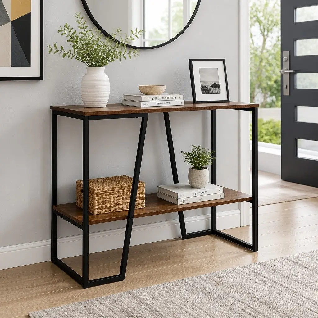 Console Table 106CM 2-Tier Storage Shelves Industrial Hallway Living Room