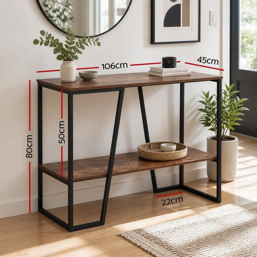 Console Table 106CM 2-Tier Storage Shelves Industrial Hallway Living Room