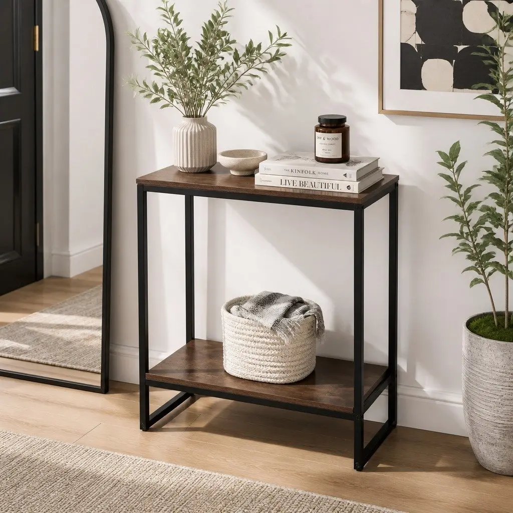 Console Table 106CM 2-Tier Storage Shelves Industrial Hallway Living Room