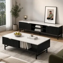 TV Entertainment Unit and Coffee Table Set Storage Shelf Living Room Furniture
