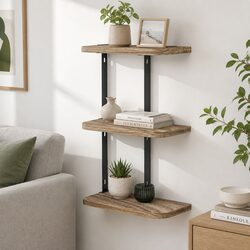 Floating Wall Shelf 3-Tier Storage Display Shelves Home Organiser Rust Oak Black