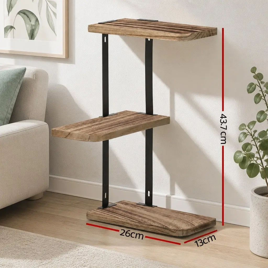 Floating Wall Shelf 3-Tier Storage Display Shelves Home Organiser Rust Oak Black 26cm W x 13cm D x 43.7cm H