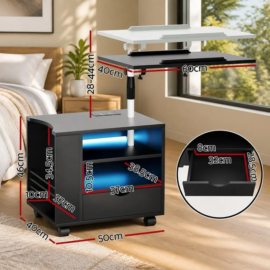 Black Bedside Table with Adjustable Tray