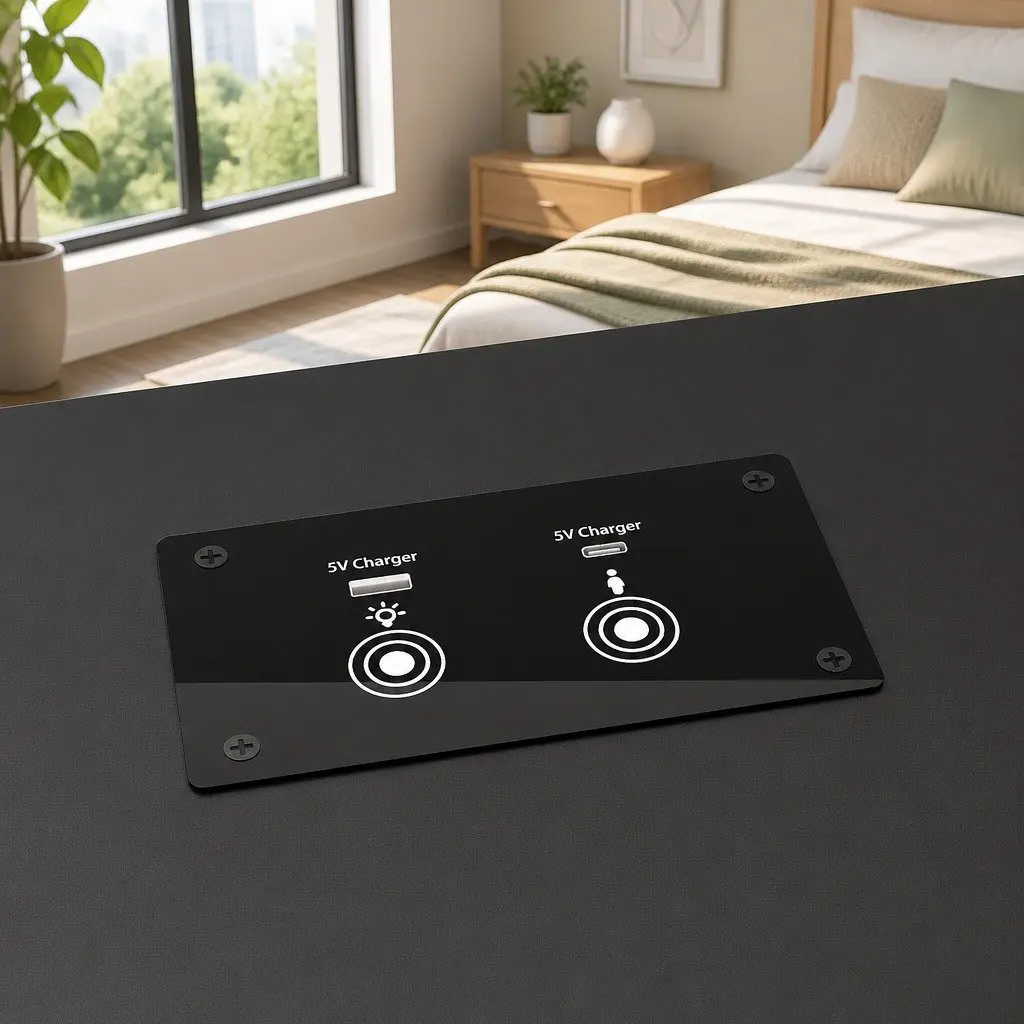Black Bedside Table with Adjustable Tray