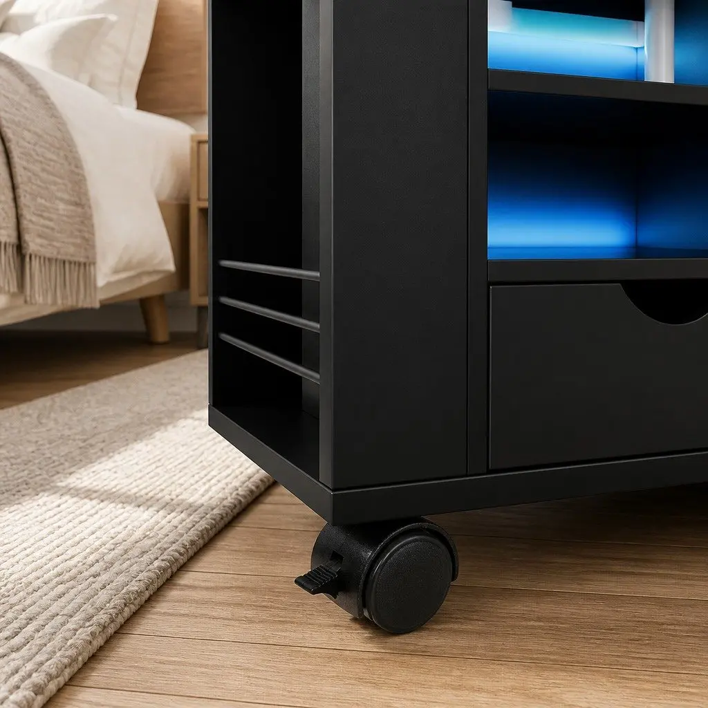 Black Bedside Table with Adjustable Tray