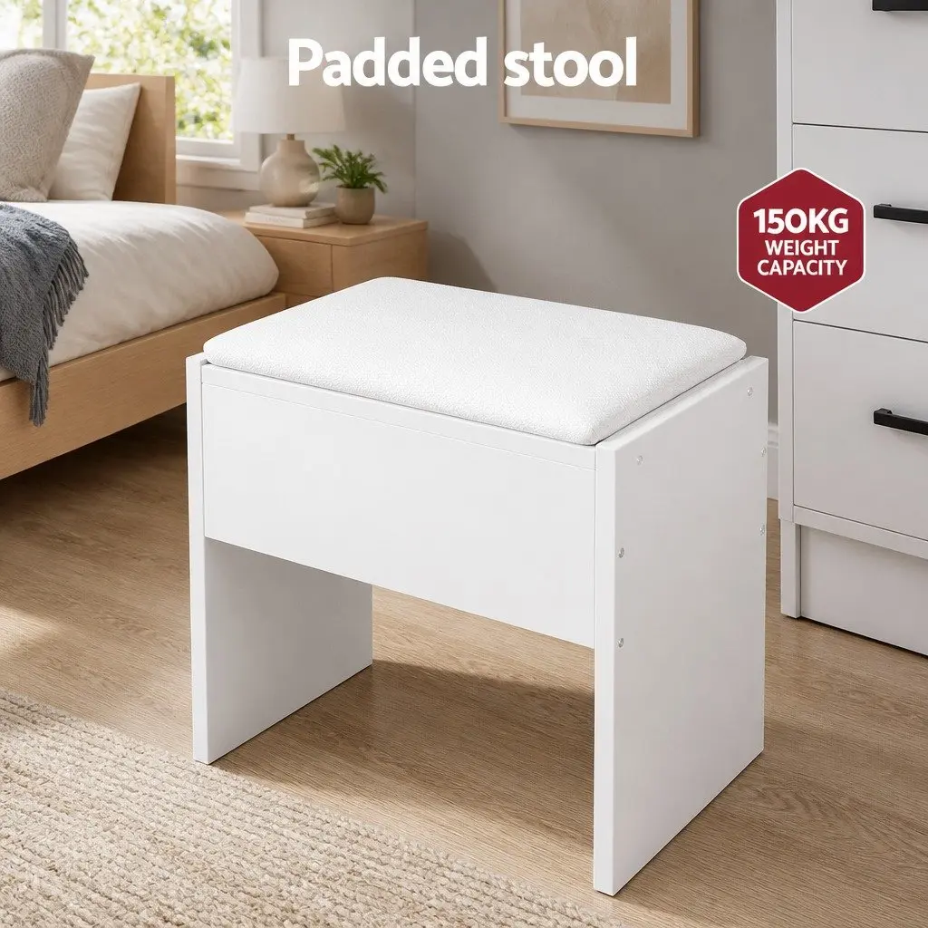 Dressing Table Set with Stool 10 LED Bulbs Hollywood Mirror Vanity White