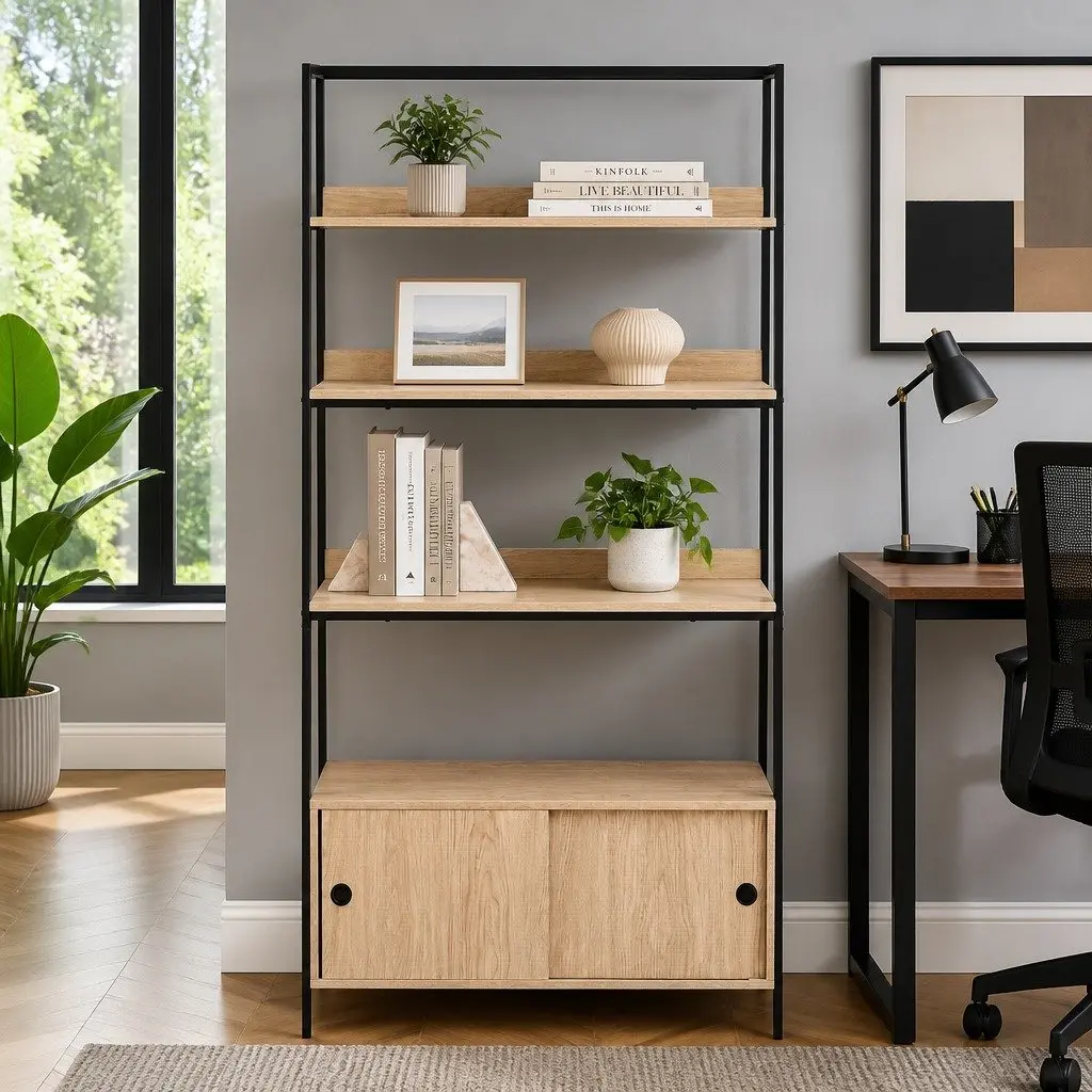 5 Tier Oak Cube Bookshelf Unit